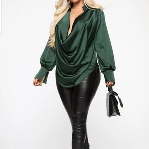 Brand New! Fashionnova Hunter Green Satin Top